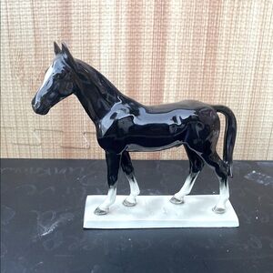 Antique Hertwig Katzhutte Black Horse Porcelain Figurine on Base Stamped